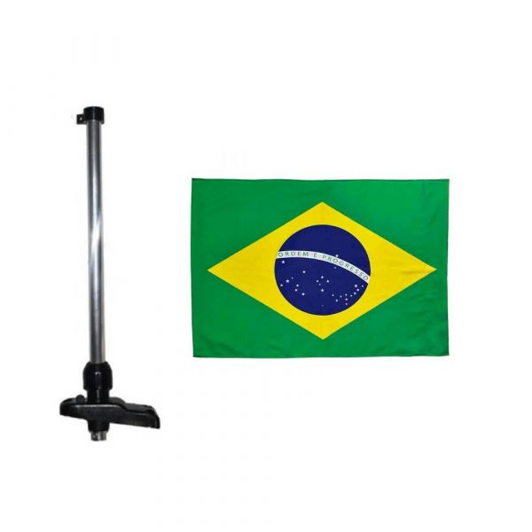 Kit Mastro Porta Bandeira Retrátil Preto + Bandeira do Brasil - Cód. RM250