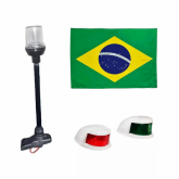 Kit Bombordo e Boreste + Mastro Estrobo Led preto + Bandeira do Brasil - Cód. RM097