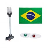 Kit olho de tubarão branco + Mastro preto com Led + Bandeira do Brasil - Cód. RM244