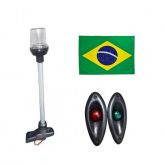 Kit olho de tubarão preto + Mastro preto com Led + Bandeira do Brasil - Cód. RM208