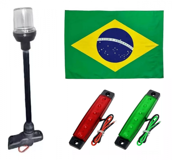 Kit Bombordo e Boreste Slim 6 Leds + Mastro preto com Led + Bandeira do Brasil - Cód. RM206