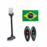 Kit olho de tubarão preto + Mastro estrobo preto com Led + Bandeira do Brasil - Cód. RM108