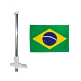 Kit Mastro Porta Bandeira Retrátil Branco + Bandeira do Brasil - Cód. RM249