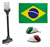 Kit Bombordo e Boreste 5 Leds em ABS Branco + Mastro Estrobo preto + Bandeira do Brasil - Cód. RM094